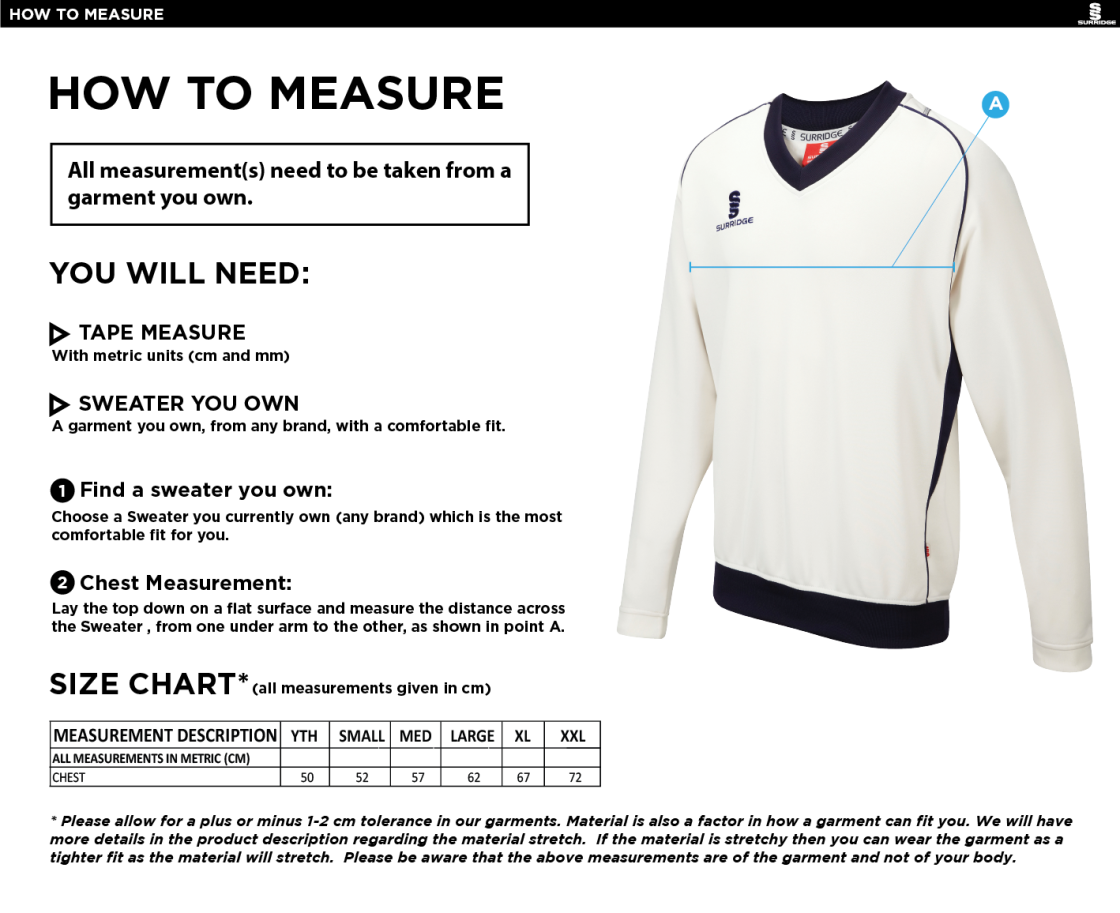 Plymstock CC - Long Sleeve Sweater - Size Guide