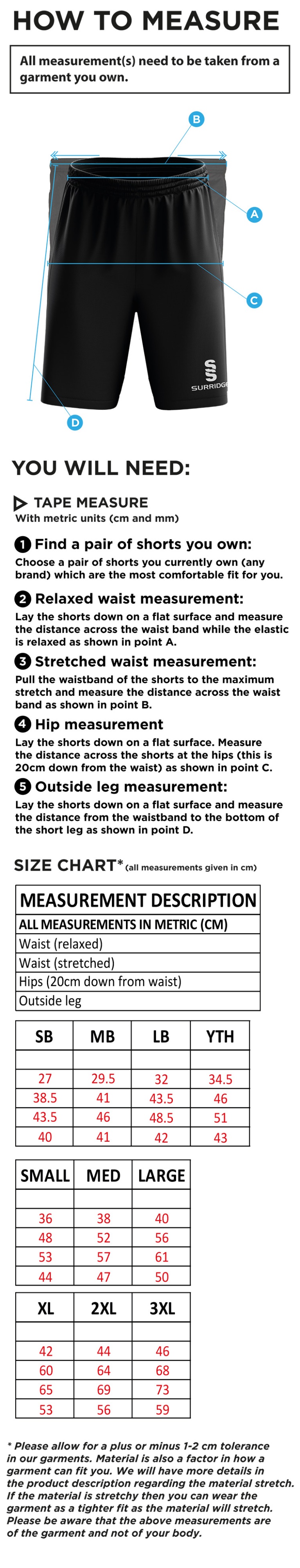 Plymstock CC - Blade Shorts - Size Guide