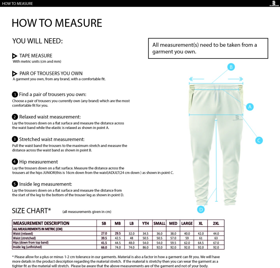 Plymstock CC - Playing Pants - Size Guide