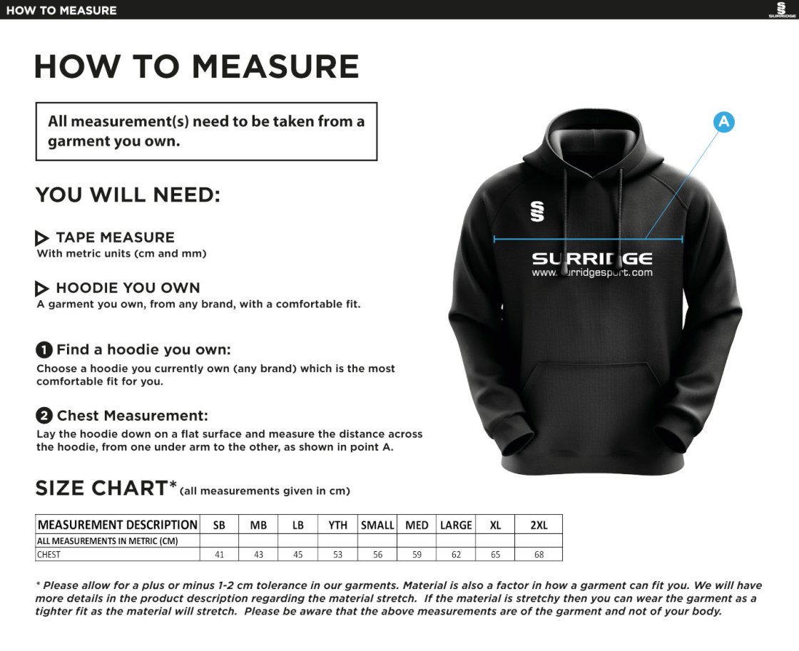 Plymstock CC - Blade Hoody - Size Guide