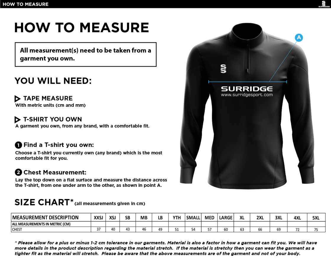 Plymstock CC - Performance Top - Size Guide